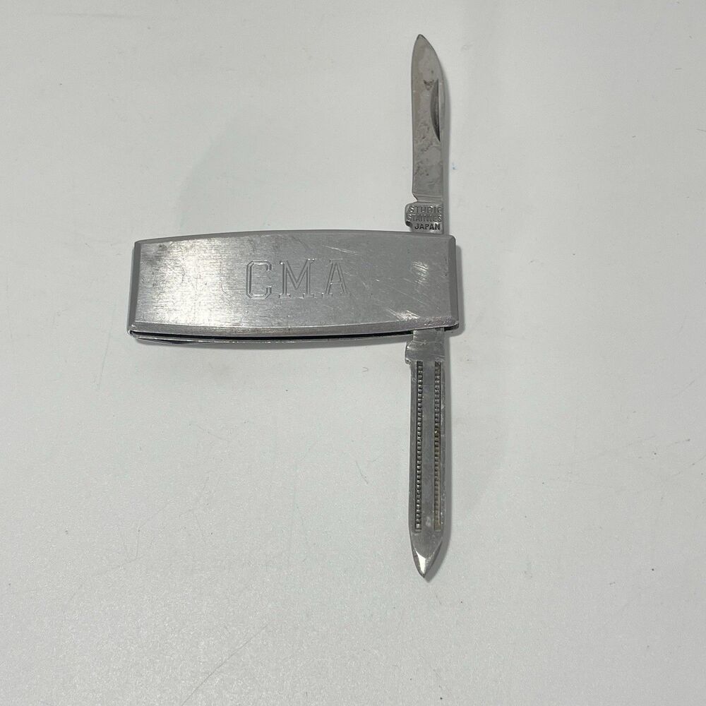 Vintage Japan Stainless Money Clip Letter Opener Grooming Tool Monogram CMA